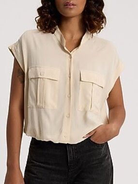 Express Short Sleeve Front Pocket Cinched Hem Shirt
